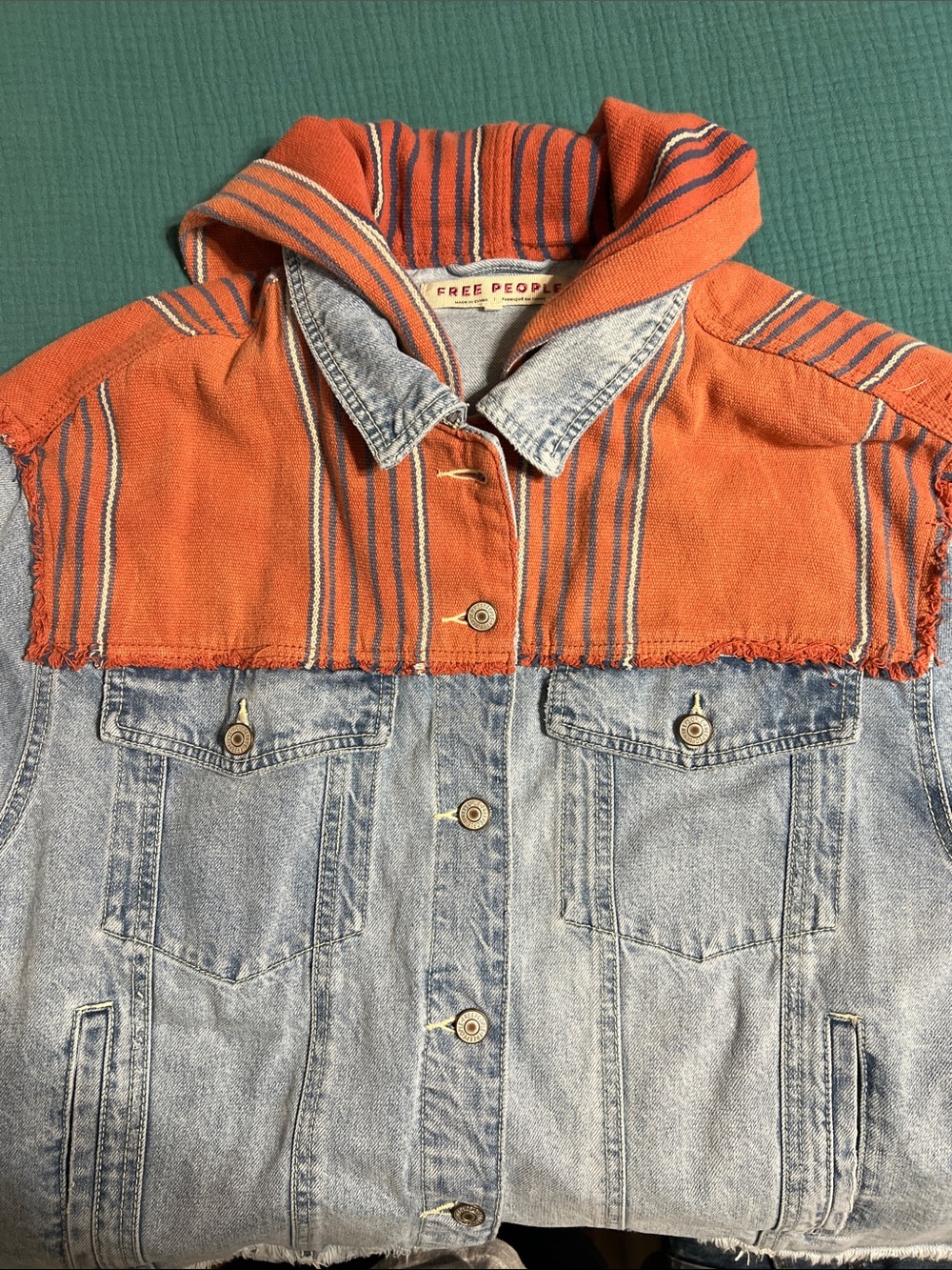 NWT! Free People Baja Stripe Jean jacket size L